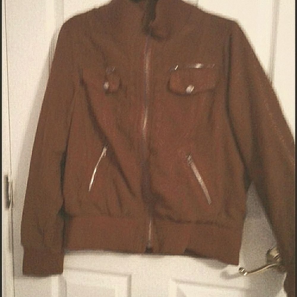 Miss London Cognac/Almond Faux Suede Retro Y2K Aviator Moto Zippered Jacket XL